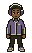 Juno, in a purple track jacket with headphones