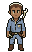 Ola, in a blue boiler suit with a long braid