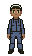 Pike, tall, in blue overalls